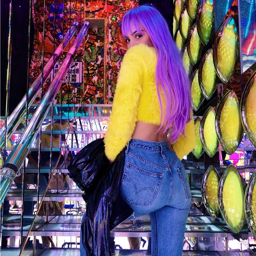 Yellow fluffy crop top